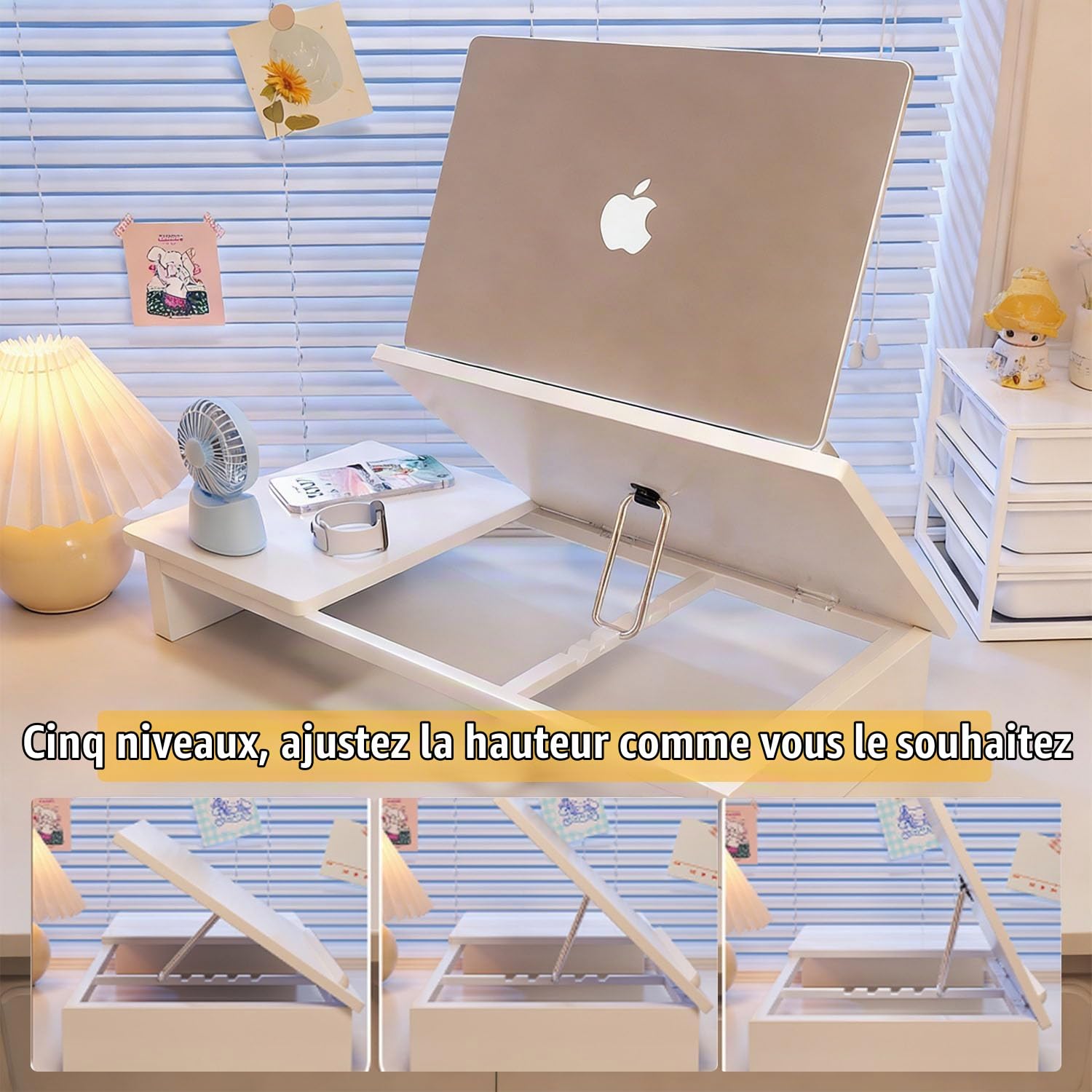 Support Tablette Bureau,51,5*24*9,5 Cm Multifonctionnel, Hauteur Réglable En Cinq Niveaux,Design Ergonomique,Adapté à La Lecture Et Au Travail,Convient Aux Ordinateurs Portables De Moins De 17 Pouces