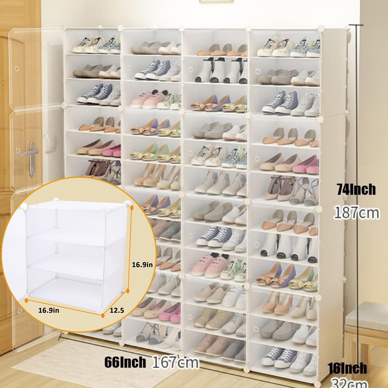 LOYALHEARTDY Portable Shoe Rack Organizer,96 Pairs Pair Transparent Plastic Shoe Racks,16 Tiers DIY Shoe Cabinet?Clear Shoe Storage Organizer for Shoes Shelf Cabinet for Entryway, Bedroom and Hallway