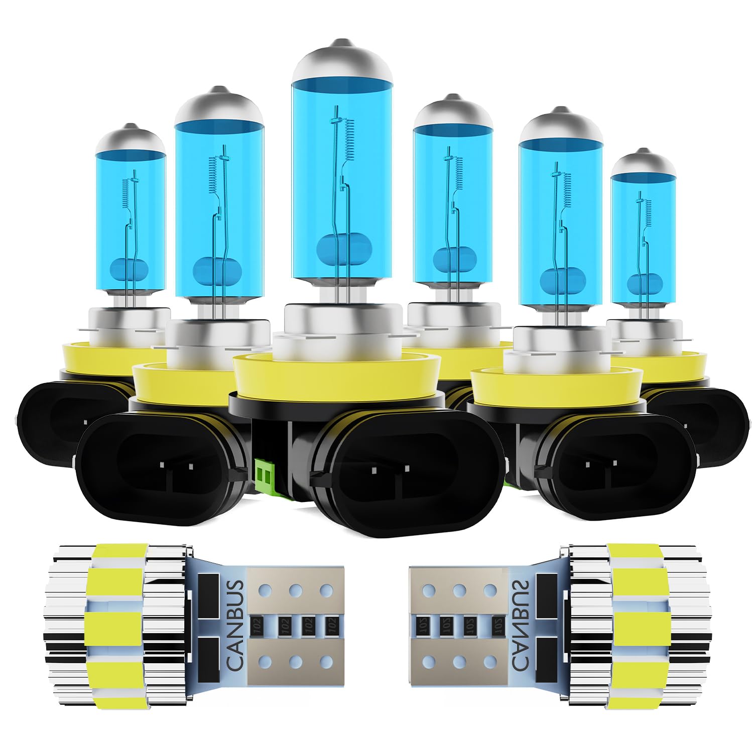 Headlight Bulbs Fit For Nissan Pathfinder 2017-2020, 300% Ultra Brighter Halogen Headlight Bulb + License Plate Lights Combo, H11 H11 H11 High Low Beam Fog Lights, 6500k White Light, Pack of 8