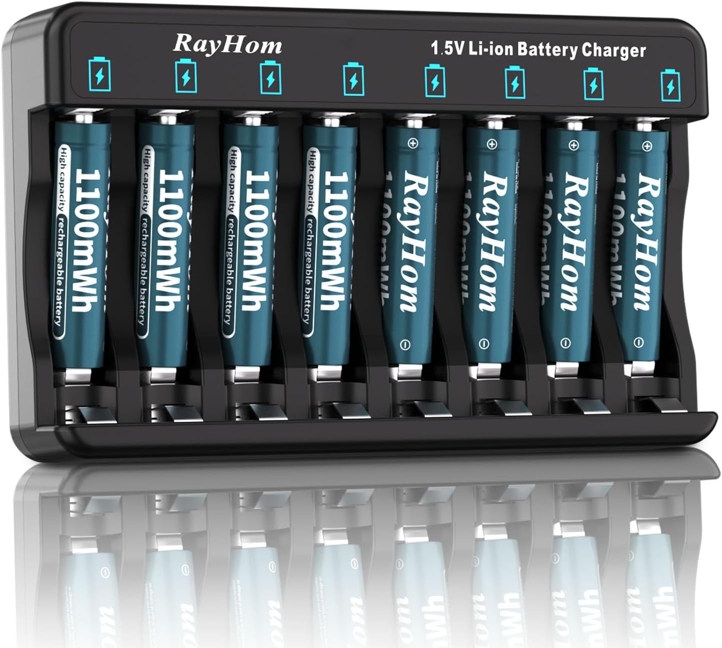 Rechargeable AAA Lithium Batteries with Charger, 8Pack Li-ion Triple a Battery, 1.5V 1100 mWh High Capacity, Cycle Times Over 1000