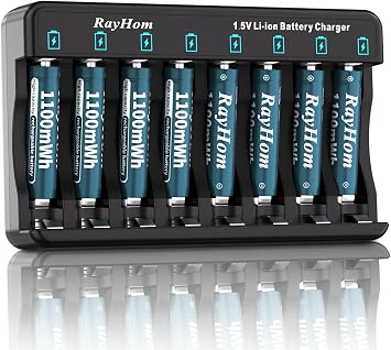 Rechargeable AAA Lithium Batteries with Charger, 8Pack Li-ion Triple a Battery, 1.5V 1100 mWh High Capacity, Cycle Times Over 1000+