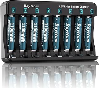 Rechargeable AAA Lithium Batteries with Charger, 8Pack Li-ion Triple a Battery, 1.5V 1100 mWh High Capacity, Cycle Times Over 1000+