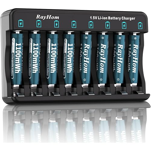 Rechargeable AAA Lithium Batteries with Charger, 8Pack Li-ion Triple a Battery, 1.5V 1100 mWh High Capacity, Cycle Times Over 1000+