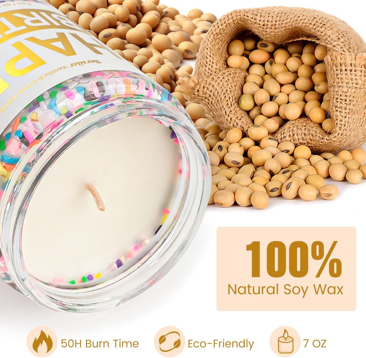 Happy Birthday Candle Gifts for Women, Vanilla Cream Birthday Candle, Unique Birthday Gifts for Her Best Friend Women, 7oz Soy Wax Scented Candle - Image 4