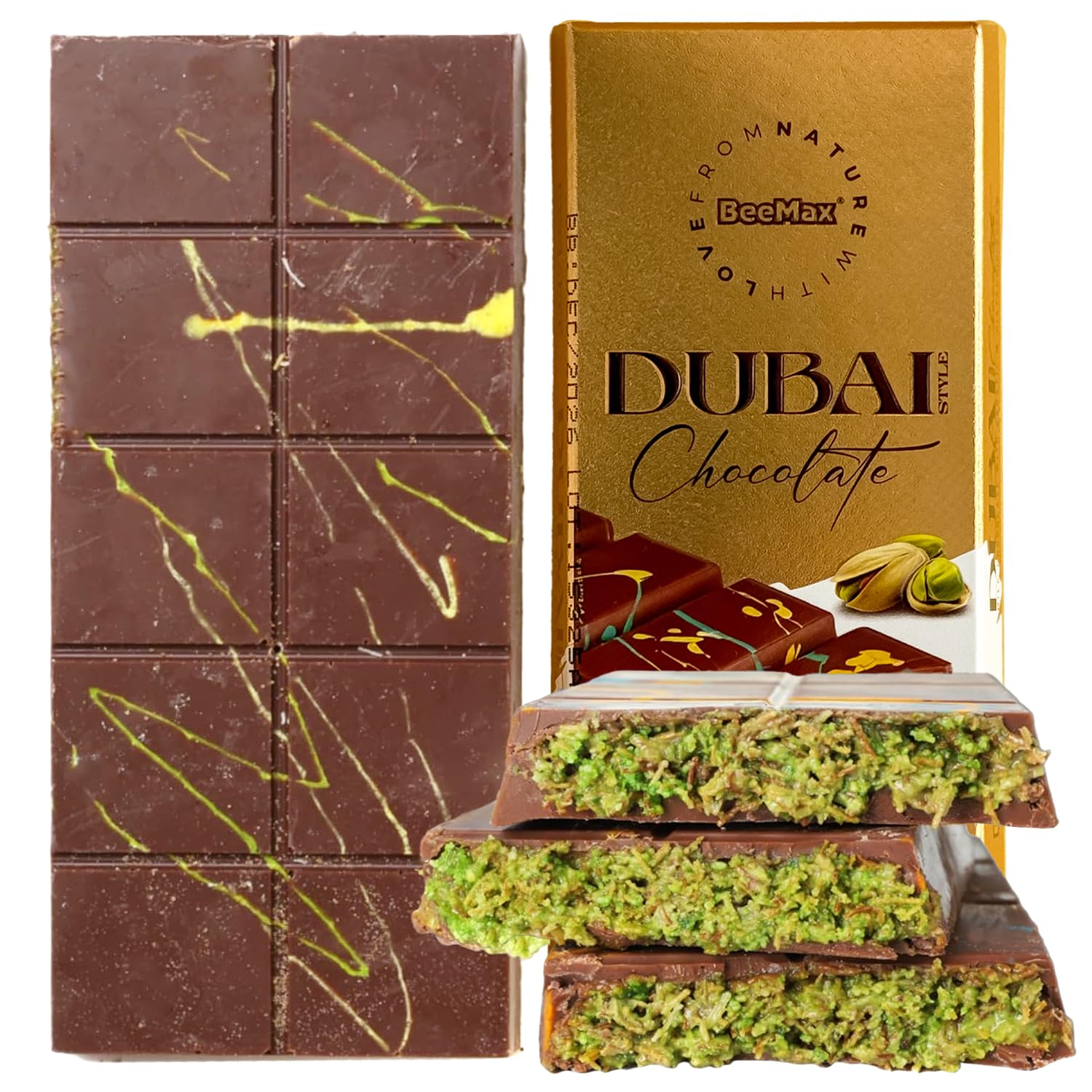 Authentic Dubai-Style Chocolate Bar | 7 oz of Luxurious Middle Eastern Indulgence | Premium Milk Chocolate, Golden Kadayif Crisps, Velvety Tahini & Hand-Harvested Pistachios – Imported from Turkey