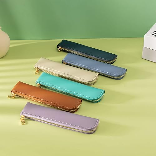 Miniatura 5 de Estuche de cuero para lápices, bolso fino y suave, estuche pequeño para adultos, estuche de cuero para personas mayores con cremallera