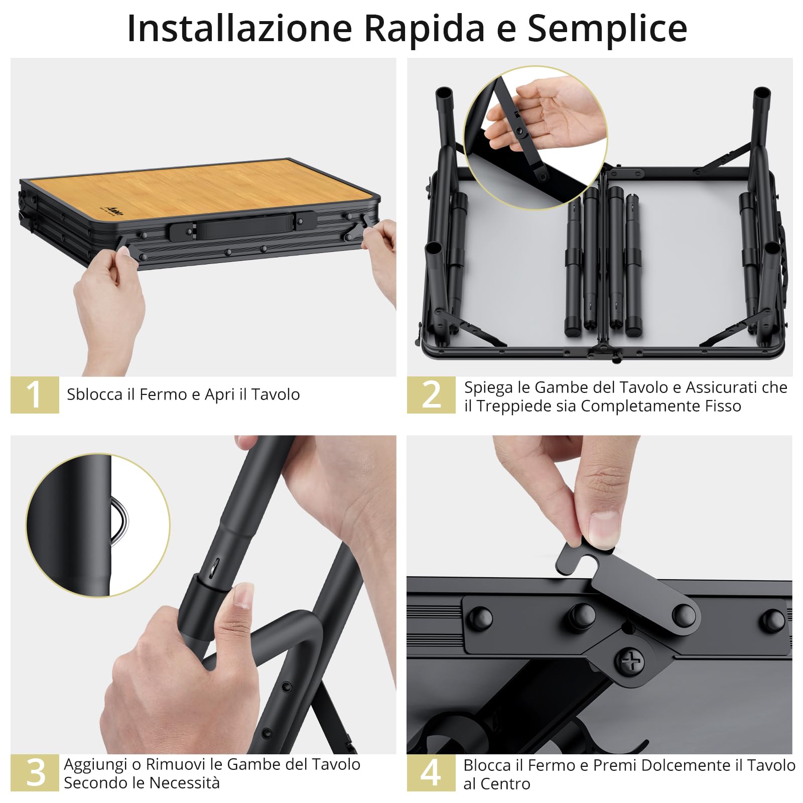 Anbte Tavolo Pieghevole da Campeggio Giardino,3 Regolabile In Altezza Portatile Tavolino da Caffè-58 * 40cm Effetto Legno Tavoli per Picnic/Spiaggia/Camera/Lavoro/Truccarsi
