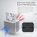 ALSEYE M90 CPU Cooler, Hidden Fan Designed Dual Tower Air-Cooled CPU Cooler with ARGB Light Effect Cover Compatible with Both Intel and AMD Platform, LGA1700 Supported (M90 White) gallery image