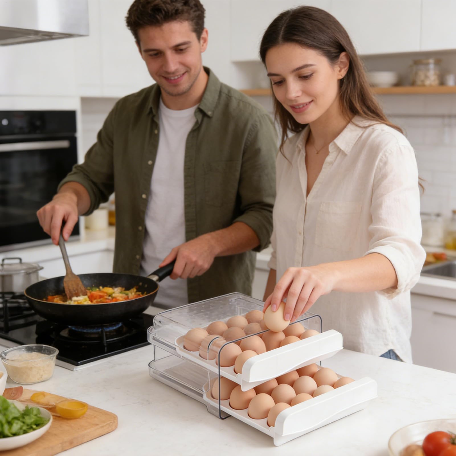Almacenaje de Huevos para Cajón para almacenar huevos con 32 compartimentos | Cajón organizador de despensa para Encimera, Refrigerador, Cocina, Picnic, Apartamento,