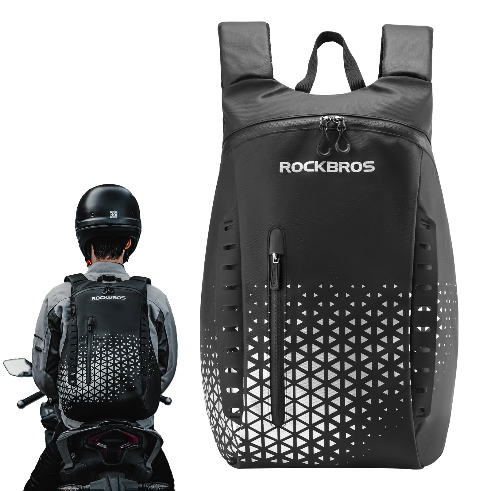 ROCKBROS Zaino per casco da moto, 14,5 l, grande capacità, con simbolo riflettente, borsa impermeabile per bagagli, nero, Utilità