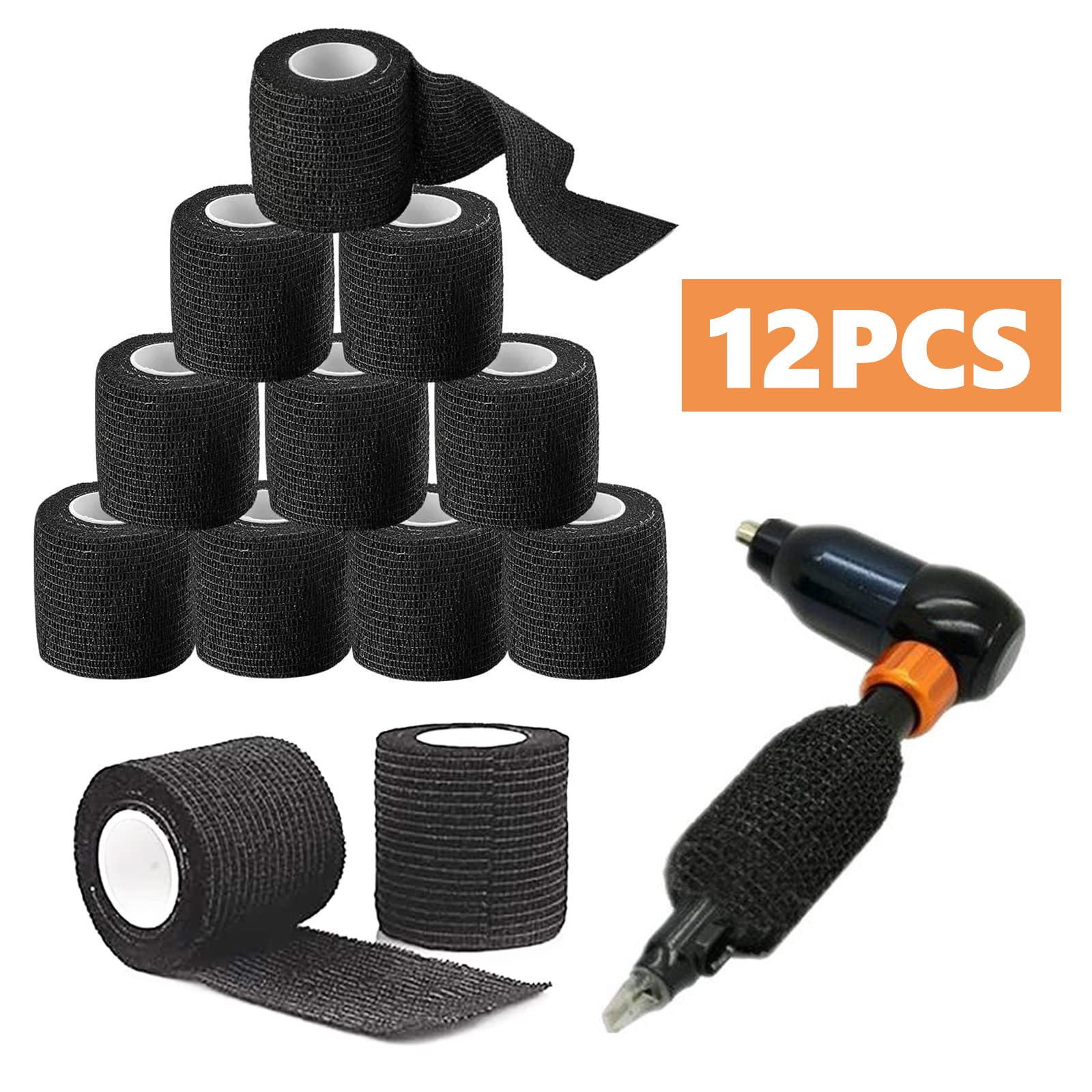 12 sztuk tatuaży osłona uchwytu Wrap, Unihuby jednorazowy tatuaż Grip Tape Cover 2 "x 5 Yards kohesive Bandage Handband Band Band jednorazowe