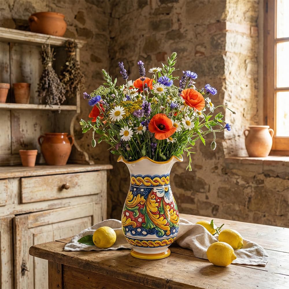 Grand vase céramique sicilienne stable et haut pour grands bouquets de fleurs