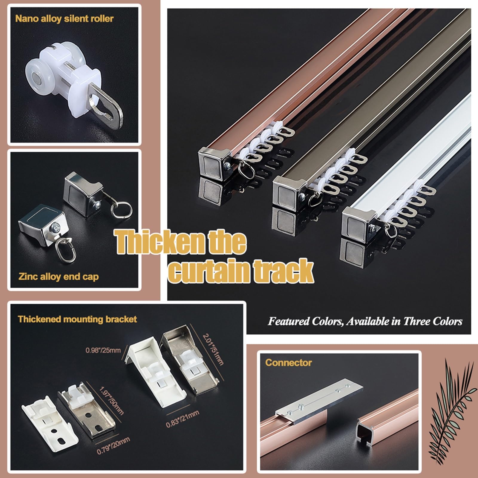Rail Rideaux Plafond Rail de Rideau Robuste, Rail Pour Rideaux Kit en Aluminium à Montage au Plafond ou au Mur, avec Kits Complets(Pink-Ceiling,4.5m(3 * 1.5m))