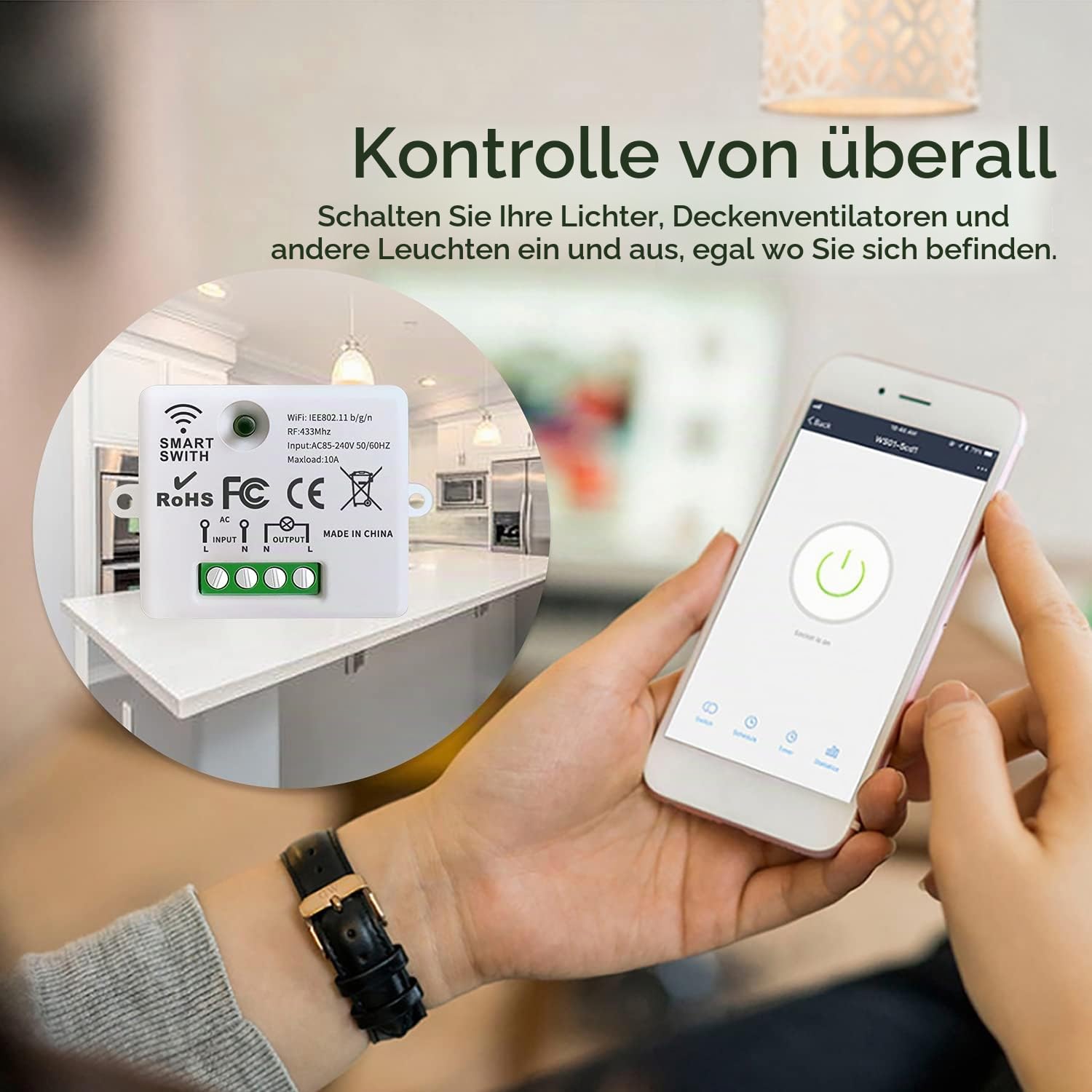 DieseRC Mini Wireless WiFi Switch, 2500W 10A RF Relais Fernbedienung 3 Empfänger mit 1 Wireless Wandschalter, Smart Control per Telefon über Tuya APP, Kompatibel mit Alexa/Google Home