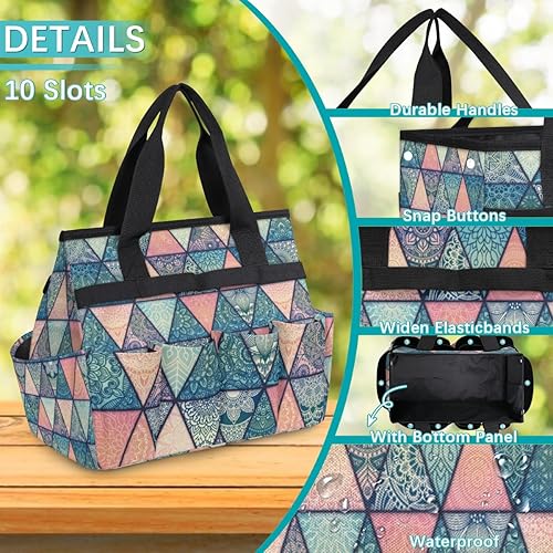 Miniatura 5 de Ethnic Triangle Pattern Garden Tool Tote Bag for Women Men Gardening Tool Storage Bags with 10 Pockets Standable Garden Home Tool Kits Organizer for