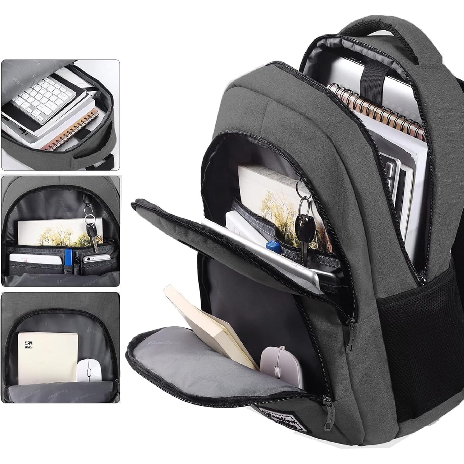 YAMTION - Zaino per uomo e donna, zaino per la scuola, per adolescenti, per laptop da 15,6 pollici (39,5 cm), zaino per computer portatile, con porta di ricarica USB, per lavoro, studio, viaggi