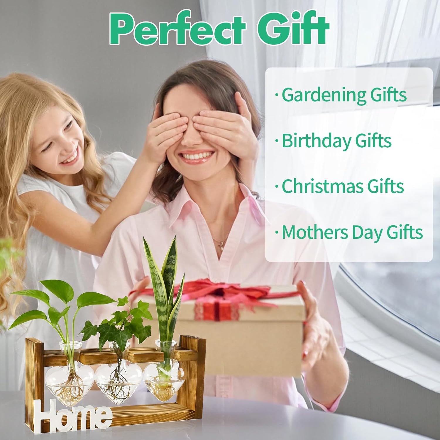 IBEUQEM Heart-Shaped Plant Propagation Station, 3 Glass Plant Terrarium with Wooden Stand, Starter, Propagation Station for Hydroponics Office Garden Home Decor, for Women Lovers - Image 8