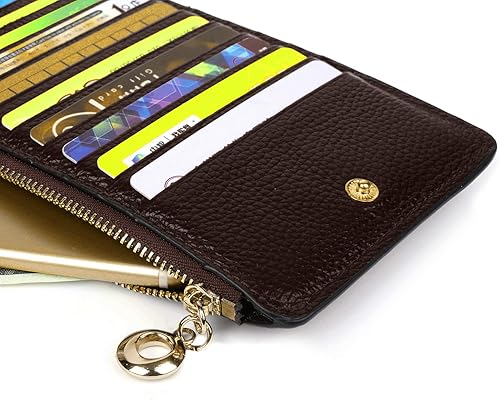 Miniatura 4 de Yaluxe- Cartera para mujer con bloqueo RFID, de cuero genuino, multiorganizador de tarjetas con bolsillo con zíper, Café Rfid), 11002126-10A