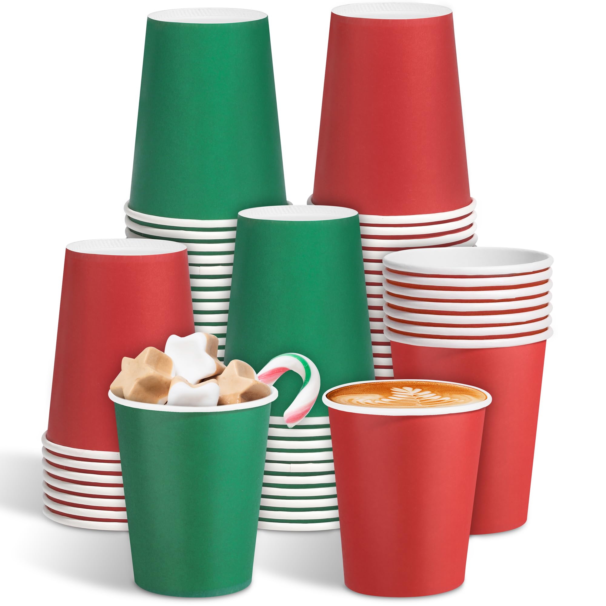 Kochorie 60 Pieces 2 Colors Christmas Paper Cups 8 Oz-9 Oz Disposable Paper Party Cups for Hot and Cold Beverages Red and Green Drinking Cup for DIY, Holiday, Christmas Parties, Picnics, and Weddings