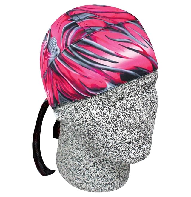 Neon Pink Black Silver Grey Pinstripe Flame and Skull Leaf Head Wrap Durag Doo Rag Biker Skull Cap