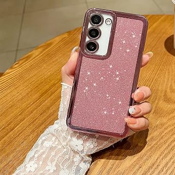 Designed for Samsung Galaxy S23 Case, Glitter Sparkle Bling Women Girls Cases Cute Rubber Slim Phone Protective Cover 6.1 inch Pink