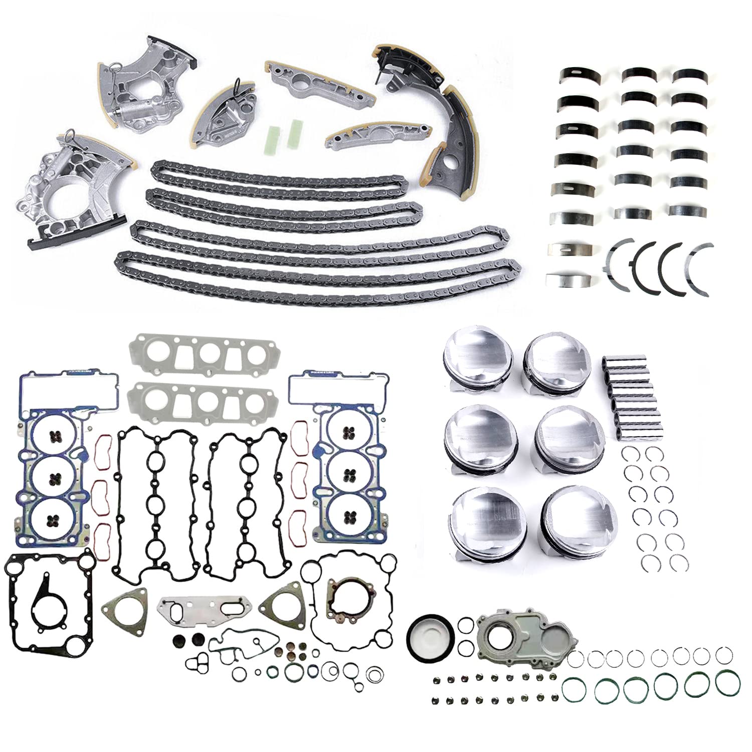 3.0T Engine Rebuild Overhaul kit & Timing Chain Kit & Piston Set Replacement for Audi