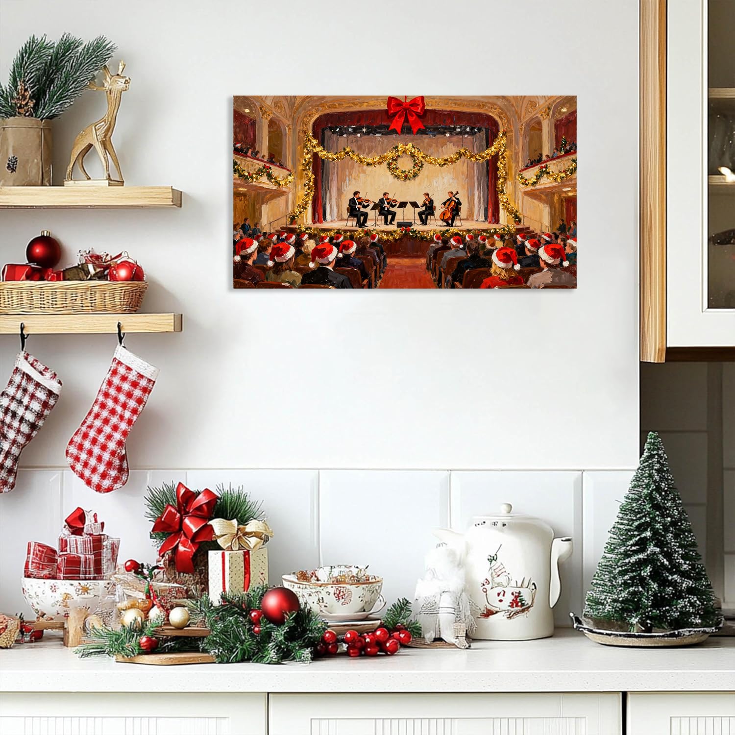 Hau3sh3a Quadro Natale per pareti Stampa su tela con Concerto Celebrazione della Gioia poster Decorazione murale Natale per Per salone cucina camera Regalo festivo 70x120cm(28x47in) Senza telaio