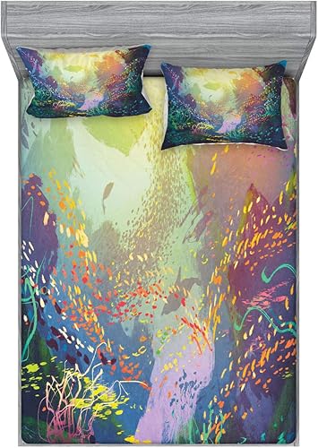 Miniatura 352 de Ambesonne - Juego de sábanas bajeras y fundas de almohada, diseño clásico botánico, plantas de jardín vintage, juego de 3 piezas con estampado