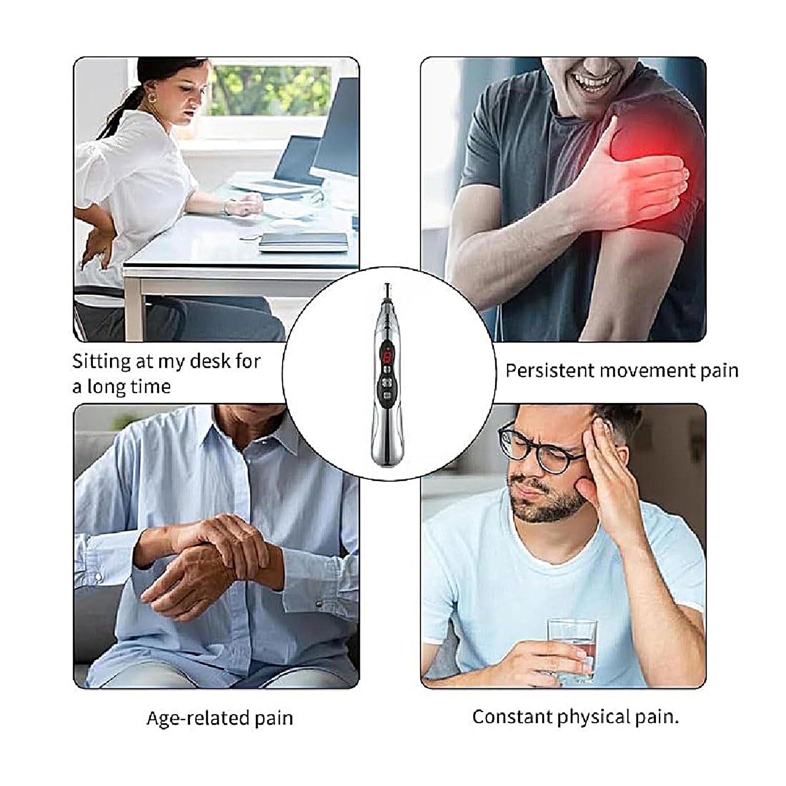 Electric Massage Pen, Rechargeable Acupunctures Tool, Trigger Point Stimulator, Muscle Relief Device, Meridian Therapys Massager, Portable Size, Home Travel Use, 18.3x2.5cm ABS