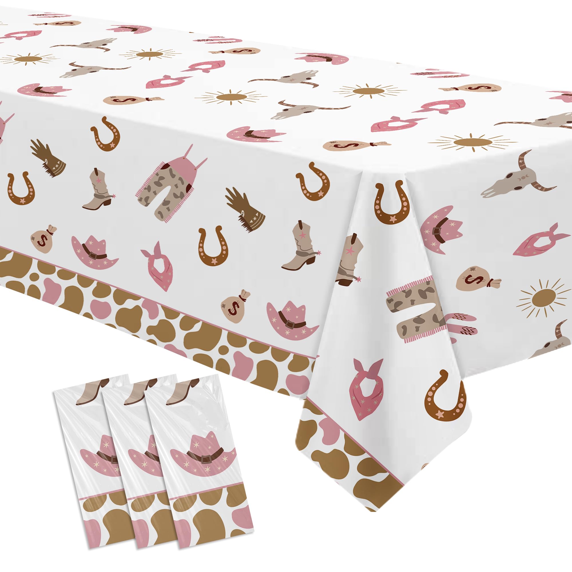 Western Cowgirl Party Decorations Tablecloth, Pink, 3 Pack