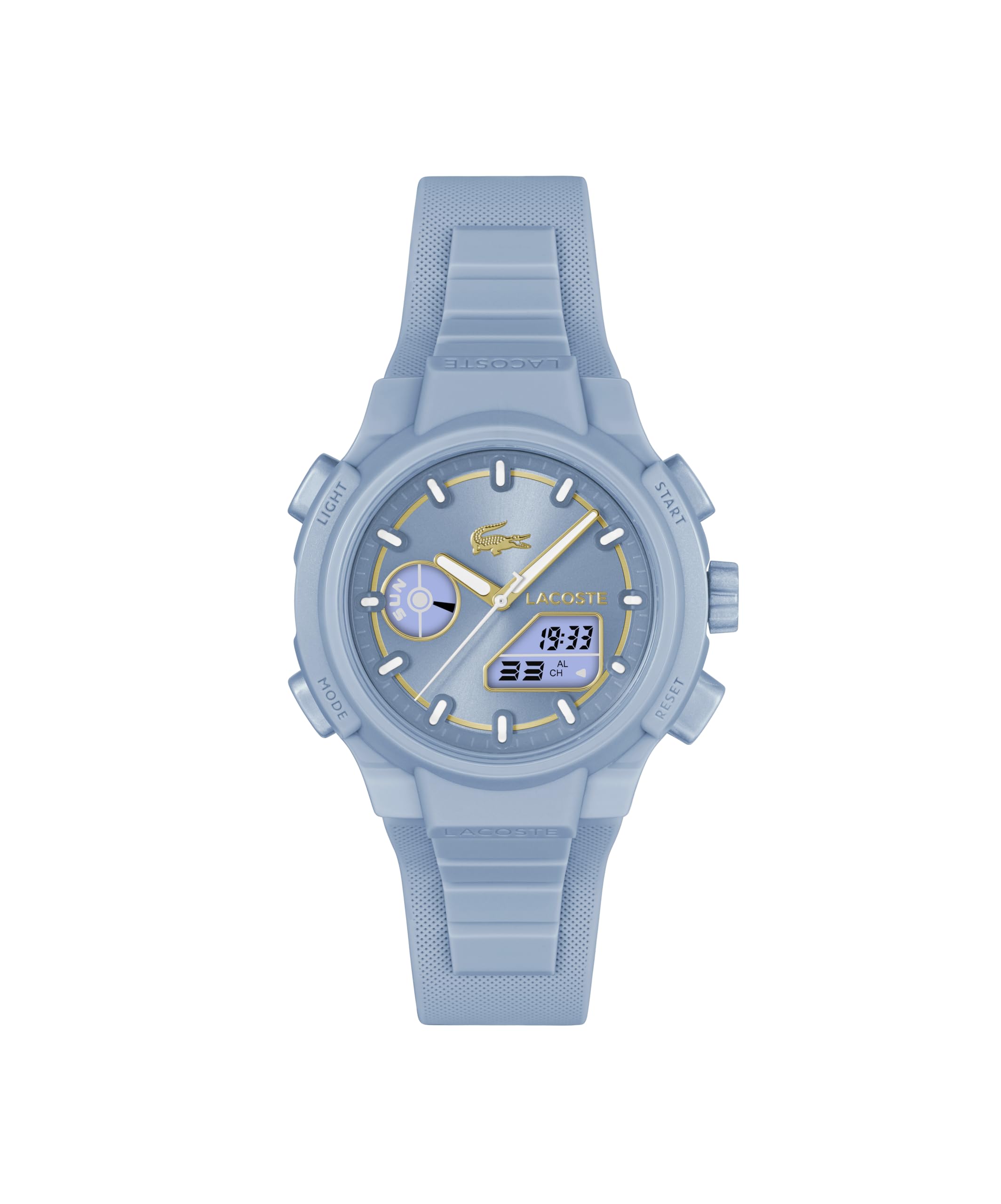 Lacoste Analoge-Digitale Multifunktions-Quarzuhr für Damen Kollektion LC33 mit Blaues Silikonarmband - 2001431