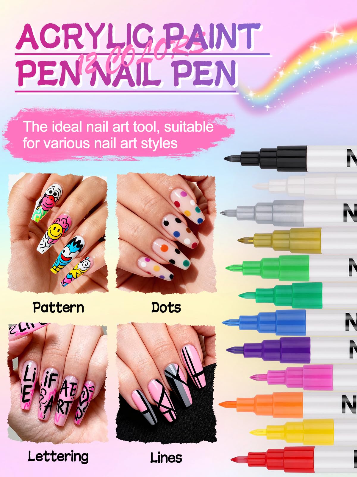 EBANKU 12 Color 3D Nail Art Pens Set - Image 2