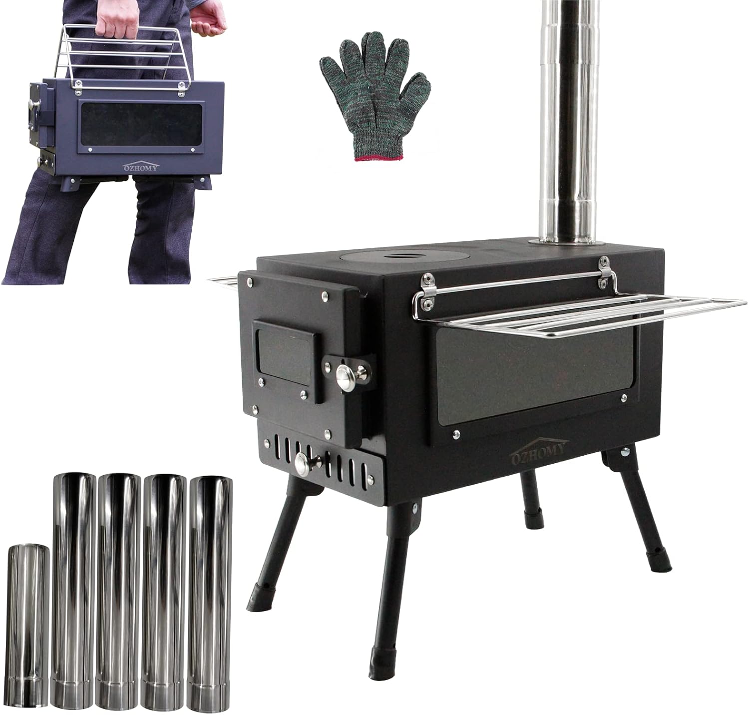 OZHOMY Portable Tent Stove Wood Burning Stove Foldable Camping Stoves