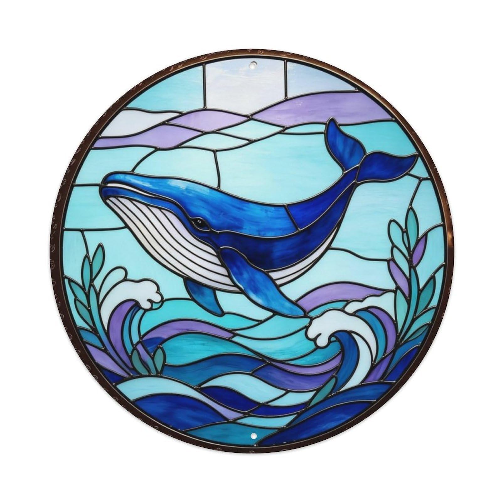 Stained Glass Ocean Whale Metal Tin Sign Plaque