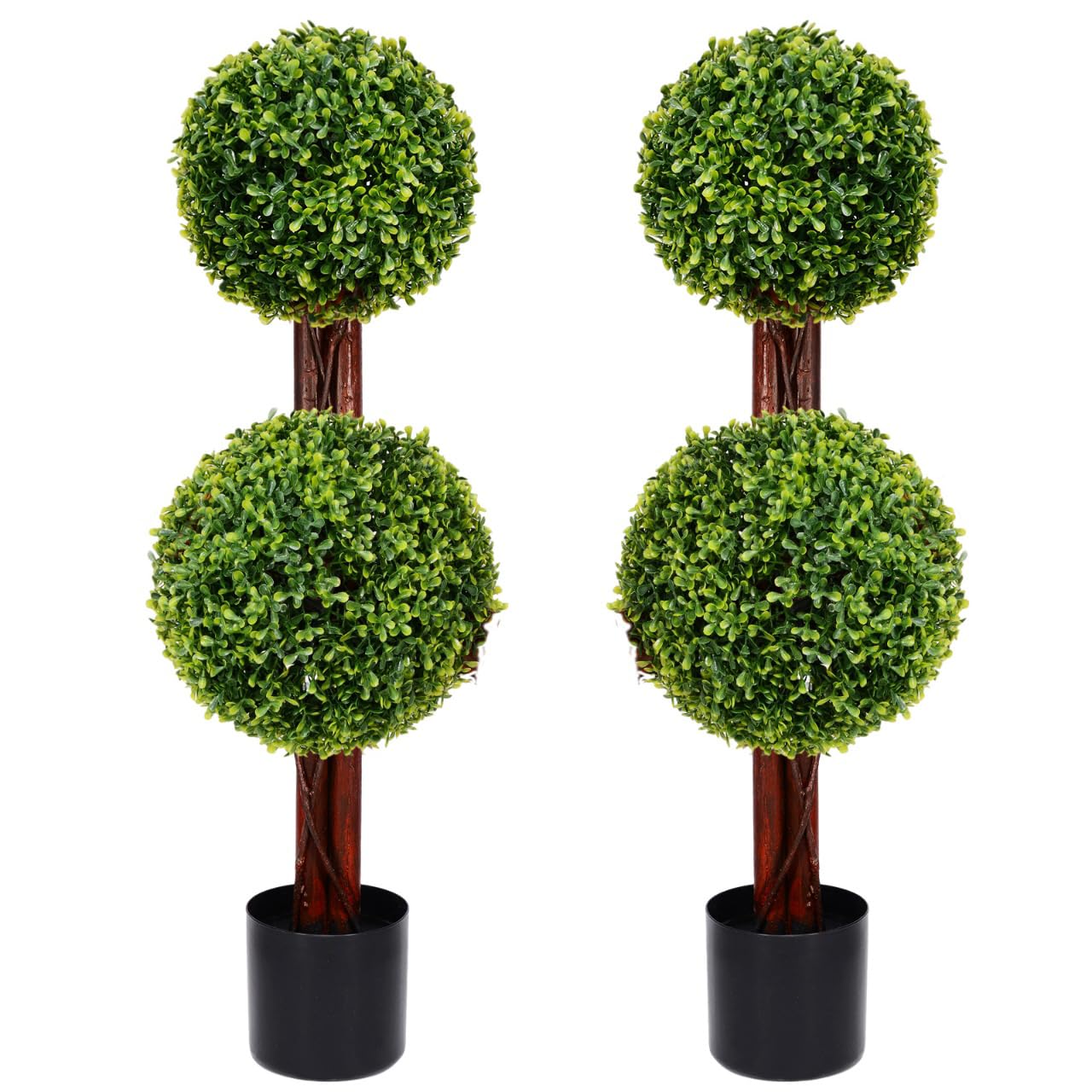 3FT/35.4 Inch Boxwood Artificial Topiary Trees,UV Resistant Double Ball Plants Outdoor Faux Topiary Tree for Backyard Porch & Balcony Décor (Sets of 2)