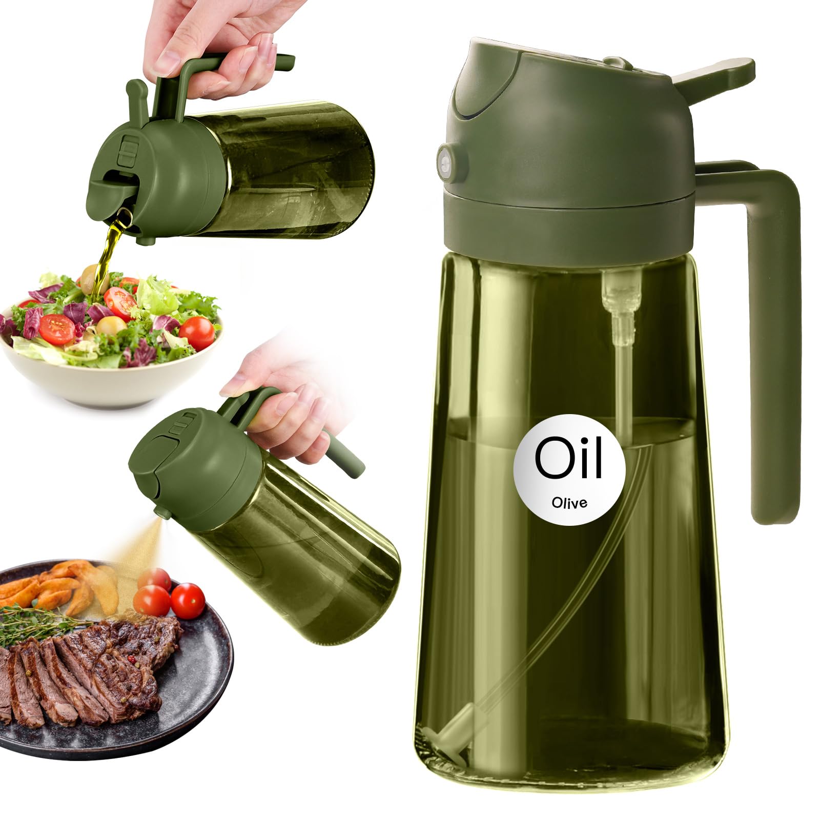 YARRAMATE 470 ml Light Blocking Dark Oil Sprayer for Cooking, 2-in-1 UV Protection Oil Atomiser for Kitchen, Green Glass oil Bottle, Food Safe Spray Bottle for BBQ (Olive Green) โ image 1