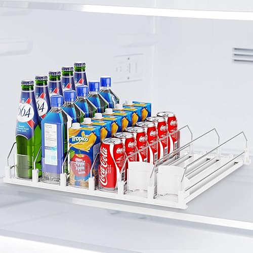 Vista 8 de Dayacoco Organizador de bebidas para nevera, organizador de latas de soda de 5 filas, 20 onzas, 16 onzas, 12 onzas, dispensador de soda