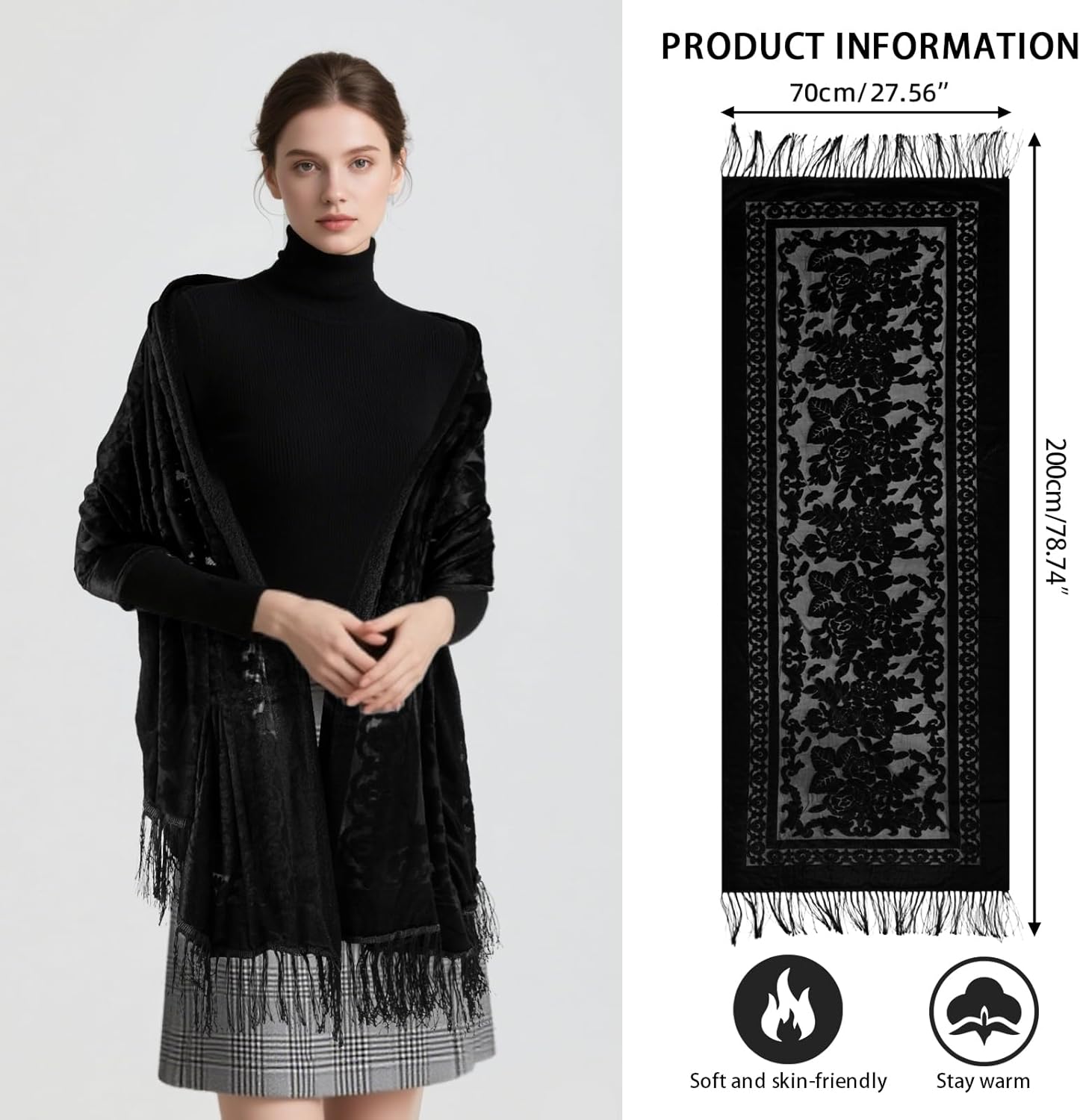 E-Clover Women Velvet Scarfs Shawls and Wraps for Evening Dresses Wedding Shawl Wraps for Dress Accessories Winter - Image 2