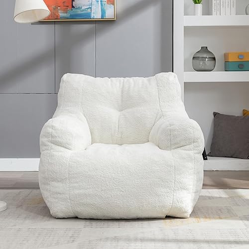 Hison Sofá puff para adultos y niños, de tela de peluche, mullido y perezoso, relleno de esponja viscoelástica, sofá con reposabrazos para sala de