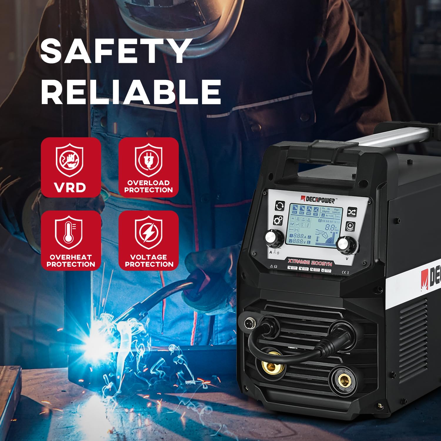 Decapower équipement pour soudage poste a souder 200A MIG avec gaz et sans gaz MAG MMA TIG fil fourré 4 en 1 mig avec accessoires (XTRAMIG + Forfait 1)