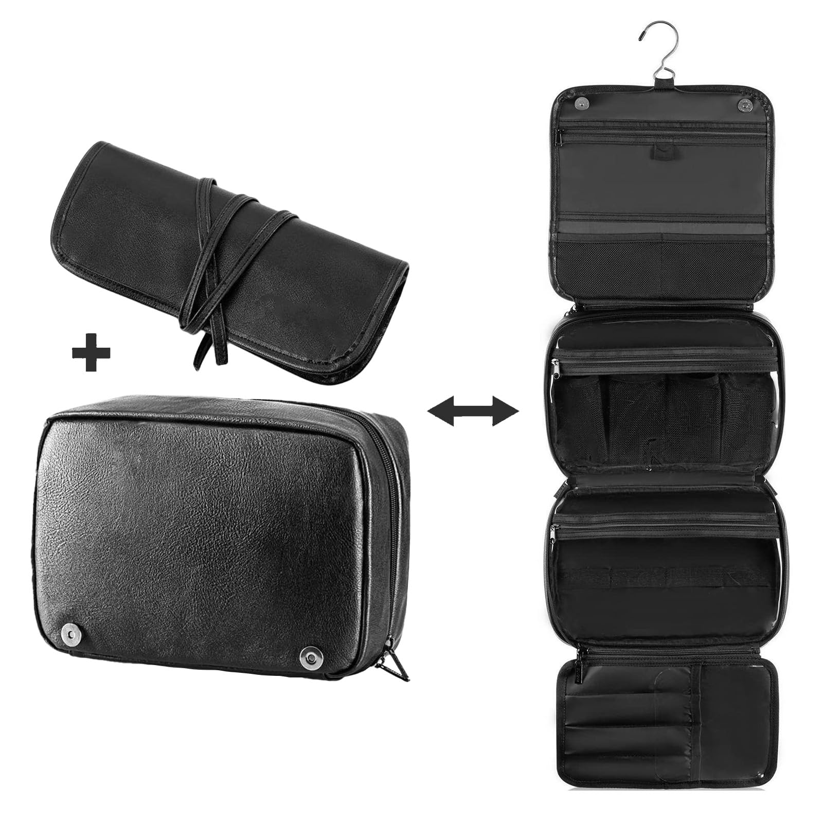 Organizer per articoli da toeletta sospeso in pelle PU, grandi borse per cosmetici per la cura e gli articoli da toeletta, regalo per uomini, Nero , 10.63x8.27x6.69Zoll, Stile retr