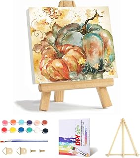 Fall Pumpkin Paint by Numbers Kit for Adults with Framed,Thanksgiving Paint by Number with Wooden Easel DIY Adult Paint by Number Kits Acrylic Oil Painting for Wall Decor 10x10inch