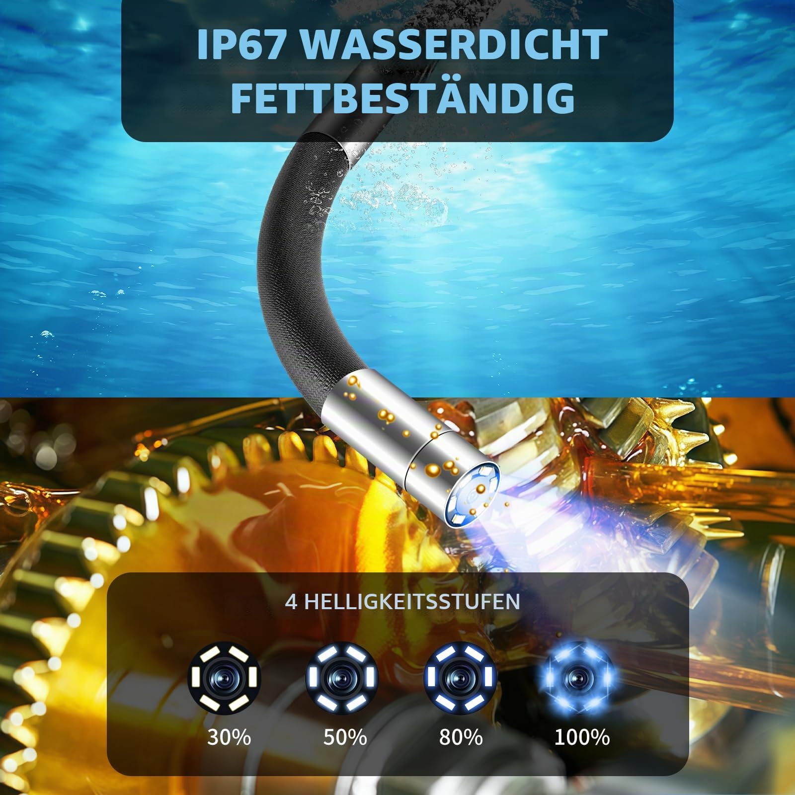 Endoskopkamera mit Licht, 4,3-Zoll Bildschirm, IP67 Boreskop mit 6 LED-Lichtern, 3,28FT Halbstarre Schlangenkamera,6,2mm Endoskop Kamera mit Beweglicher Kopf, Inspektionskamera