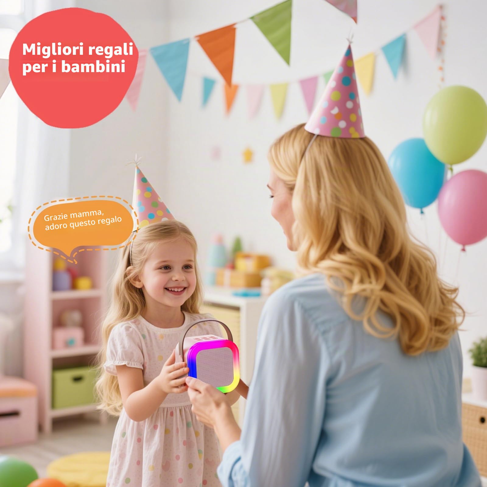Fede Karaoke per Bambini 3-12 Anni con 2 Microfoni Bluetooth Giocattoli Regalo