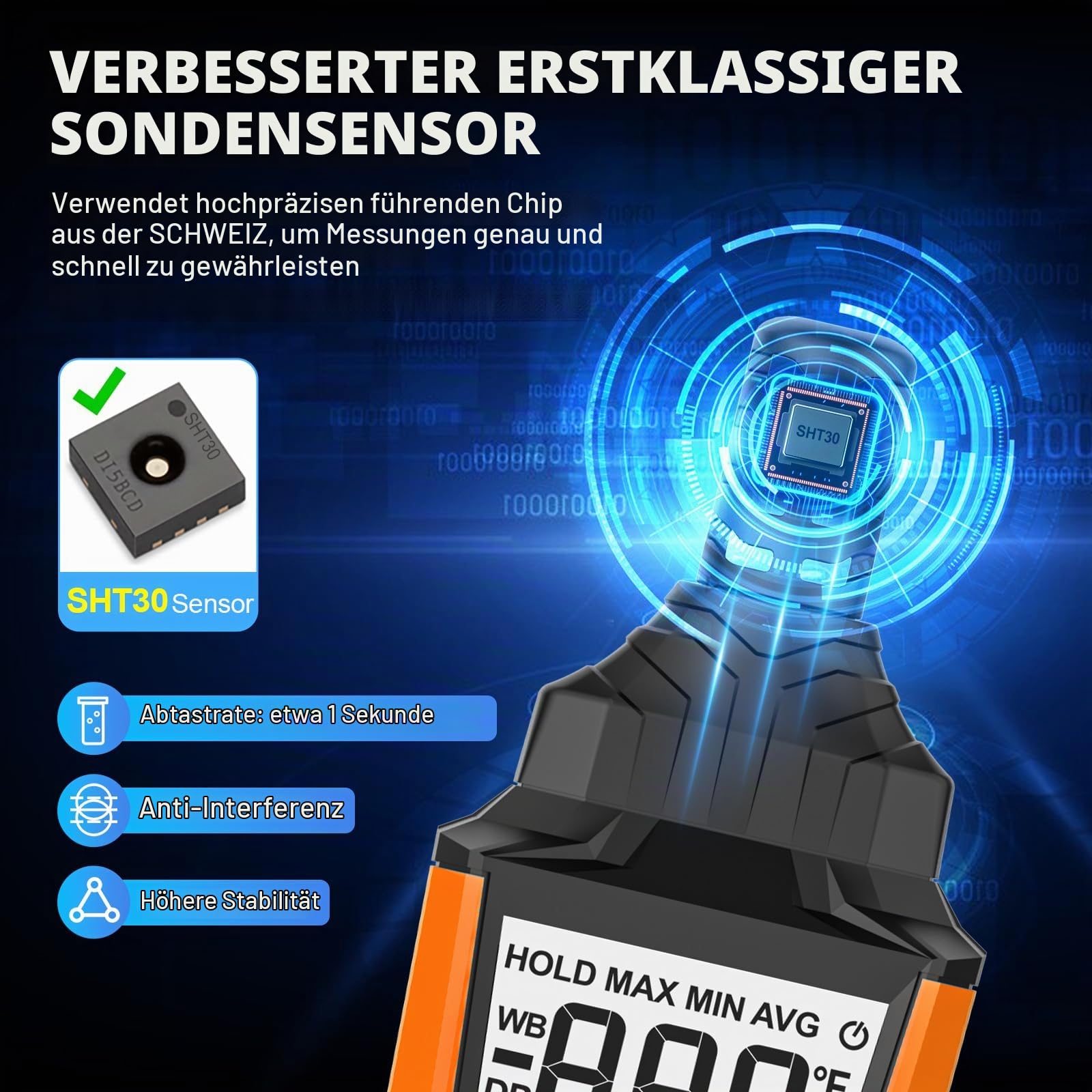 MESTEK Thermo-Hygrometer, 4-in-1 Hygrometer Thermometer Innen/Außen, Messung Temperatur Luftfeuchtigkeit, Taupunkttemp und Feuchtkugeltempr, Tragbares für Haus Garten und Camping Outdoor Abenteuer