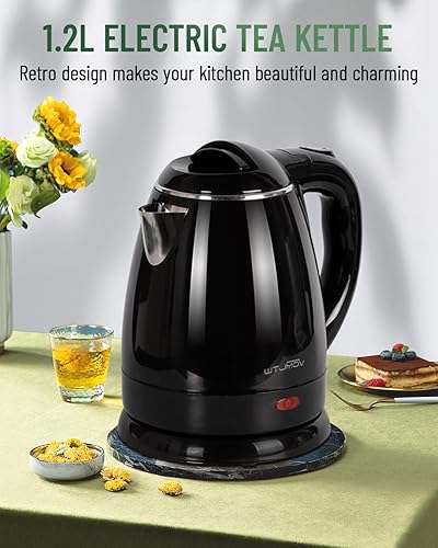 Miniatura 5 de WTJMOV Hervidor eléctrico pequeño de 1.2 L, 40 onzas, hervidor de té caliente de acero inoxidable de doble pared, caldera de agua eléctrica de 1200