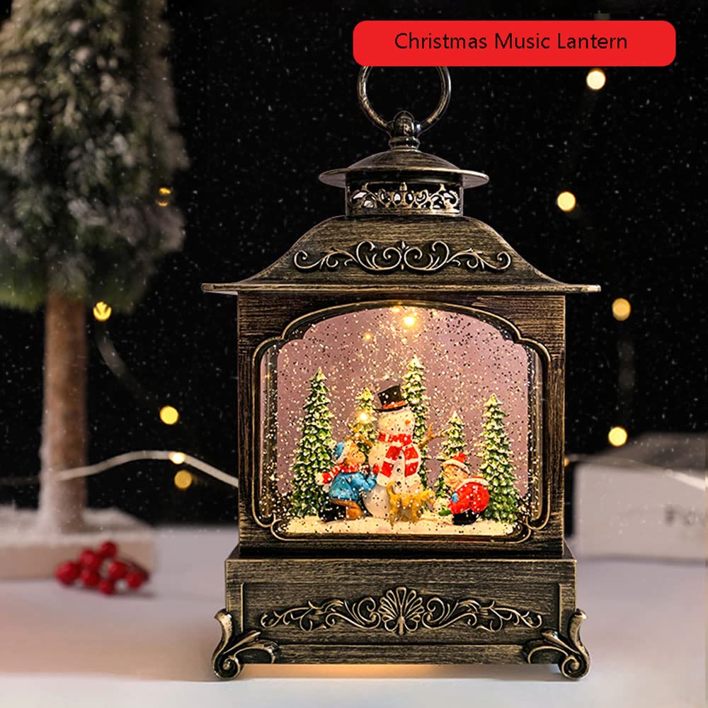 Lanterna a candela, lanterna natalizia con globo di neve, lanterna musicale da appendere con 12 canzoni natalizie, luce natalizia a batteria/USB, decorazione natalizia con lanterna glitterata ( Color
