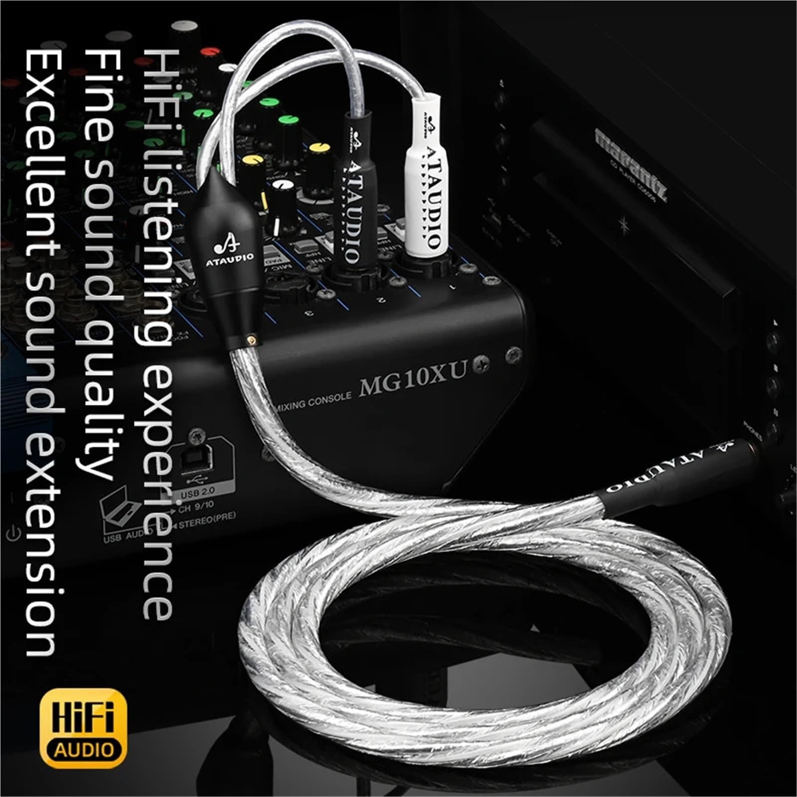 Cavo audio HiFi da 6,5 mm a doppio 6,5 mm 6,5 mm, con nucleo placcato argento 6N, cavo da 6,35 mm per amplificatori e altoparlanti Electronica (2 m)