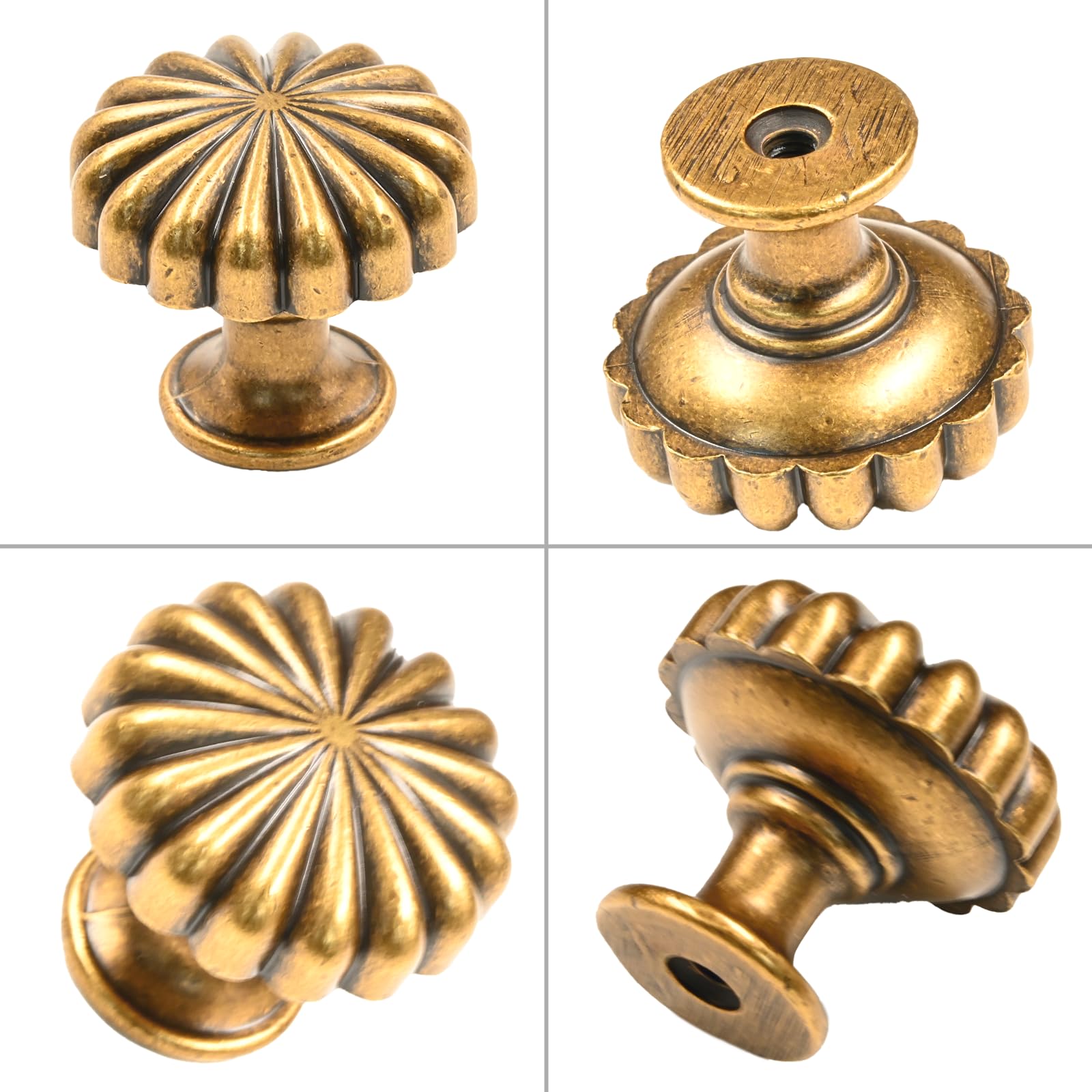 9BUILD Paquete de 10 pomos de latón antiguo de 1.2 pulgadas, pomos de gabinete de cocina, pomos redondos de tocador vintage, pomos de cocina para armarios, pomos retro para armarios y cajones