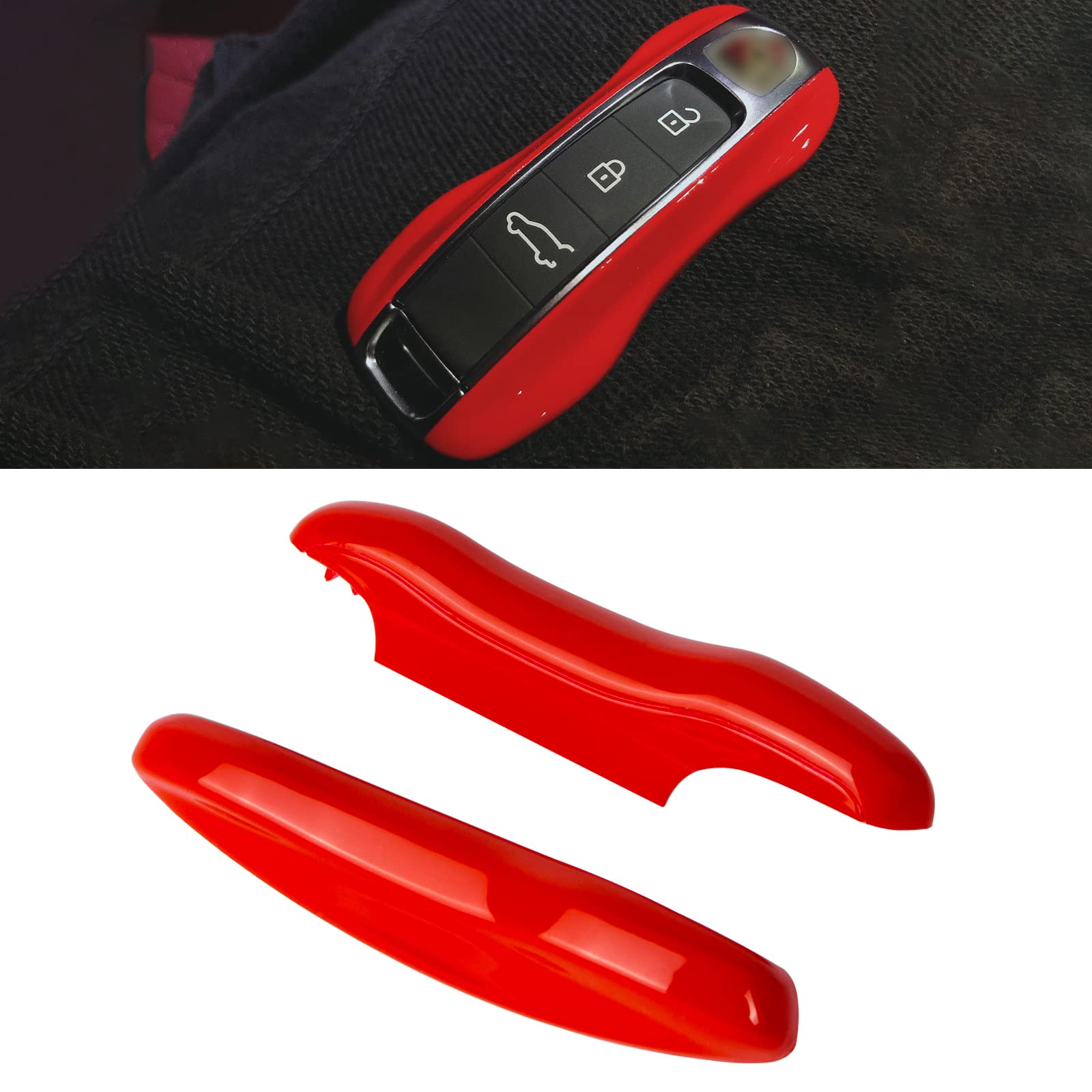 Xotic Tech Red Key Fob Cover Smart Remote Case Side Blades Shell, Compatible with 2017-up Porsche Panamera, 2019-up Porsche Cayenne G2, 2020-up 911 Carrera Taycan